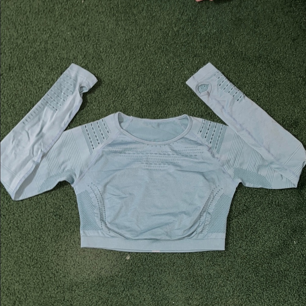 Women's Blue Long Sleeve seamless Crop Top